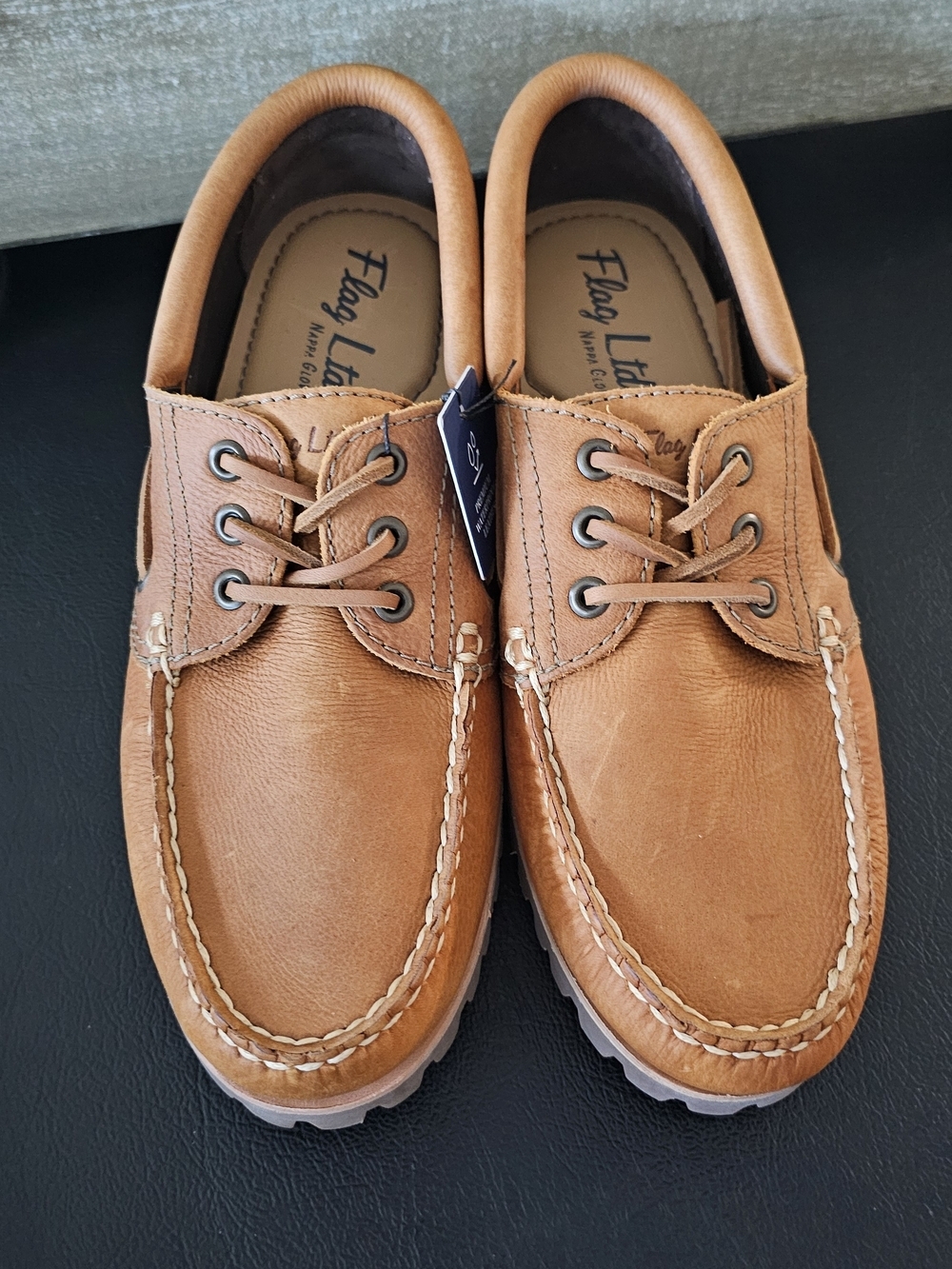 Flag LTD Leather Men's Tan Leather Boat Shoes - Lace-Up Casual Size 8 11.5 & 13M